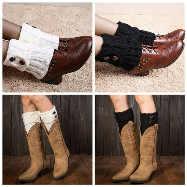 Patterned Over Knee Boot Warmer Cuff Socks With Button & Lace Accent